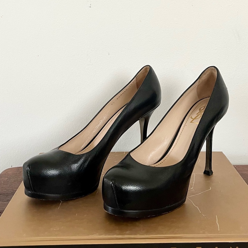 YSL Embossed Leather Double Platform Pumps